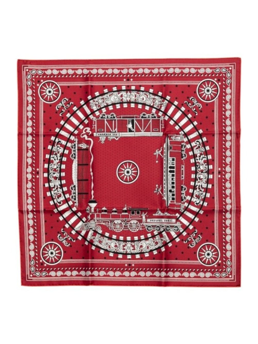 Hermes Carre 55 All Aboard Scarf Wine Red White Black Silk
